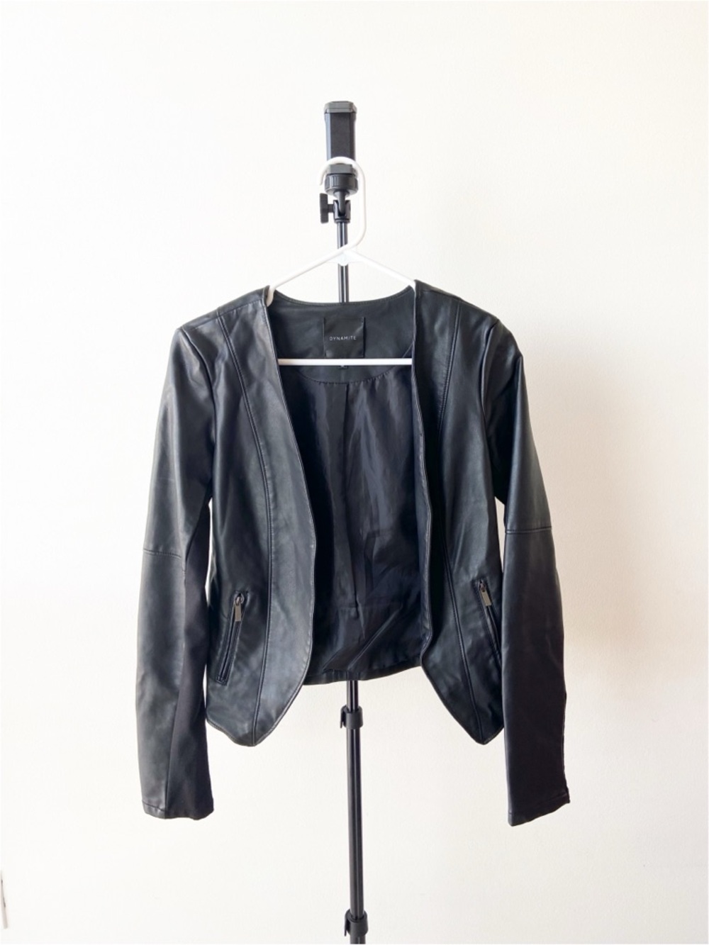 Dynamite Black Women's Faux Leather Open Front Jacket Size PS